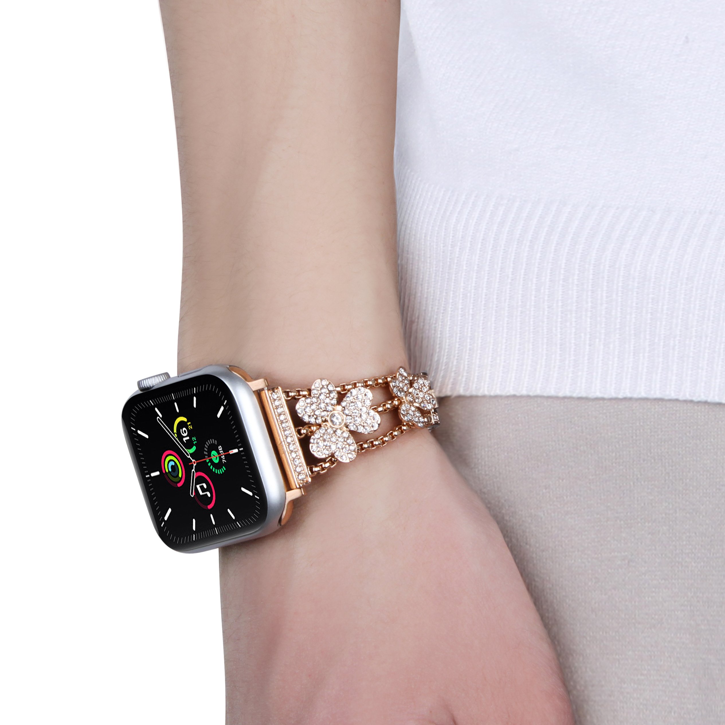 Stainless Steel Straps For Apple Watch Ultra Band 40mm Diamond Clo-ver Metal Watch Bracelet For Apple Watch Series 7 41mmBand