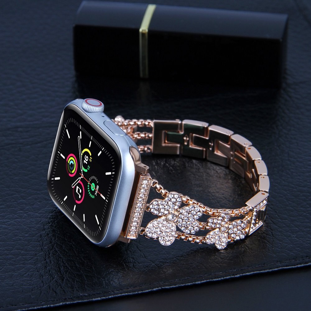 Stainless Steel Straps For Apple Watch Ultra Band 40mm Diamond Clo-ver Metal Watch Bracelet For Apple Watch Series 7 41mmBand