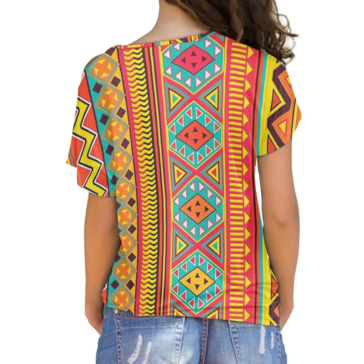 Navajo tribal Printing Pattern Wholesale Custom 2024 Independence Day gift Ladies Sexy Top Short Sleeve Cross Belt Blouse Shirts