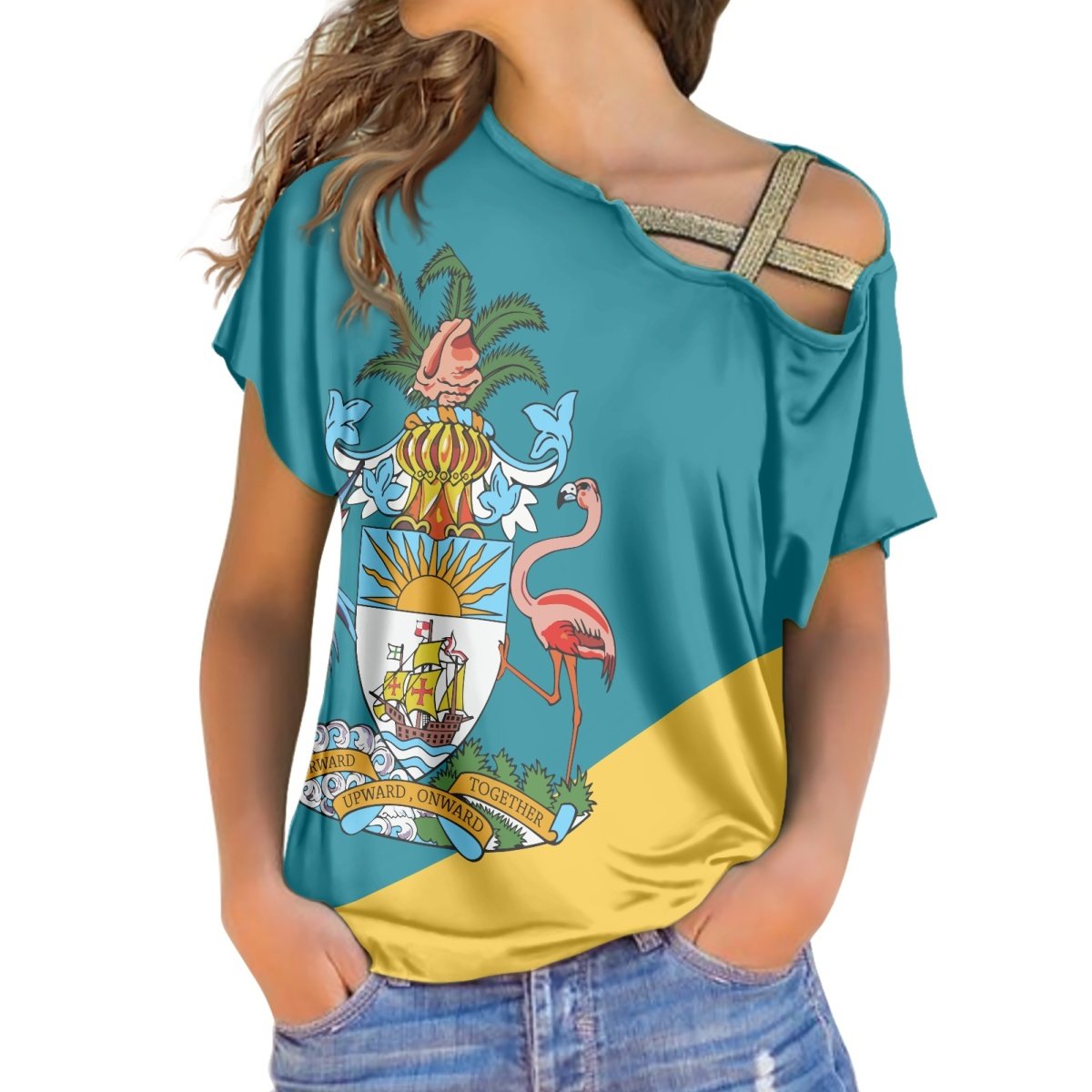 Navajo tribal Printing Pattern Wholesale Custom 2024 Independence Day gift Ladies Sexy Top Short Sleeve Cross Belt Blouse Shirts