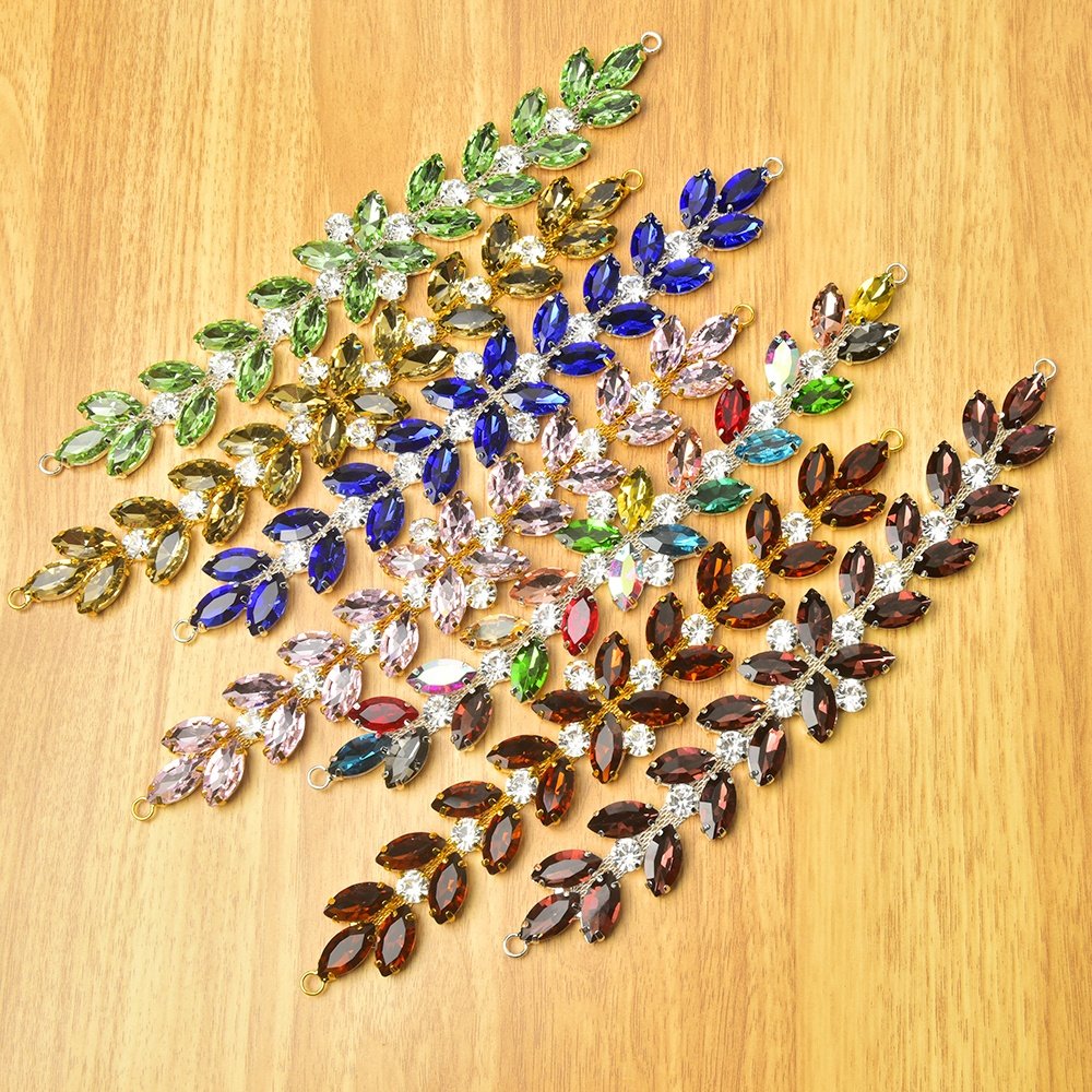 Horse Eye Rhinestone Wheat Shape Flower Chain Crystal Four-leaf clover Trim Applique Sew On Shoes Wedding Necklace Decoration