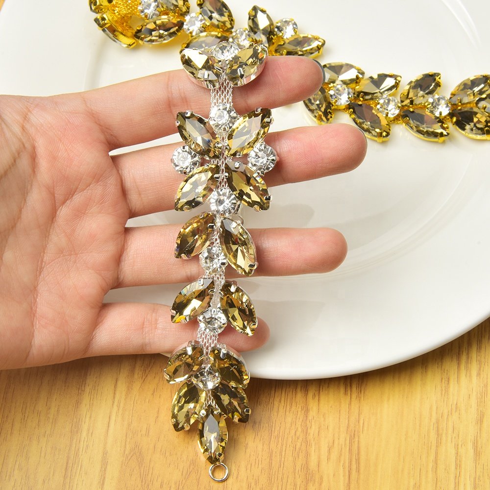 Horse Eye Rhinestone Wheat Shape Flower Chain Crystal Four-leaf clover Trim Applique Sew On Shoes Wedding Necklace Decoration