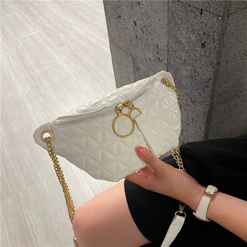 Diamond pattern girls fanny pack ladies chain belt bag waist for woman