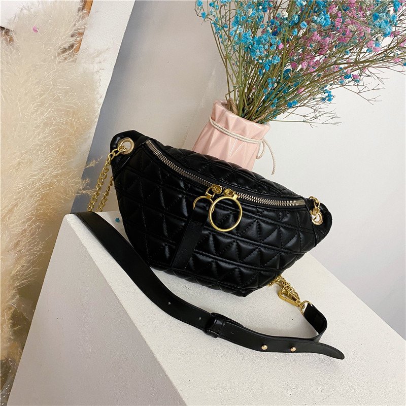Diamond pattern girls fanny pack ladies chain belt bag waist for woman