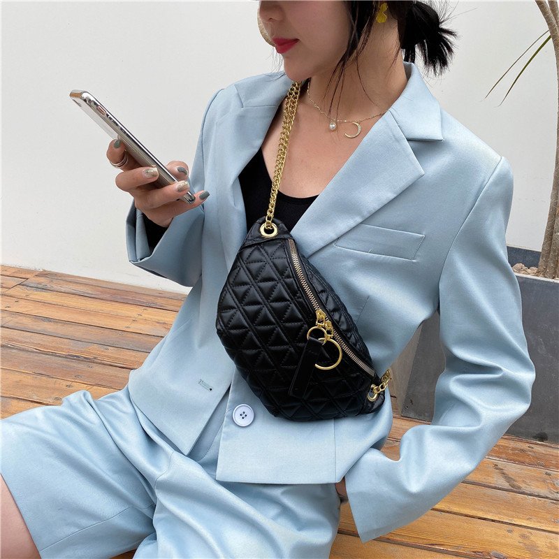 Diamond pattern girls fanny pack ladies chain belt bag waist for woman