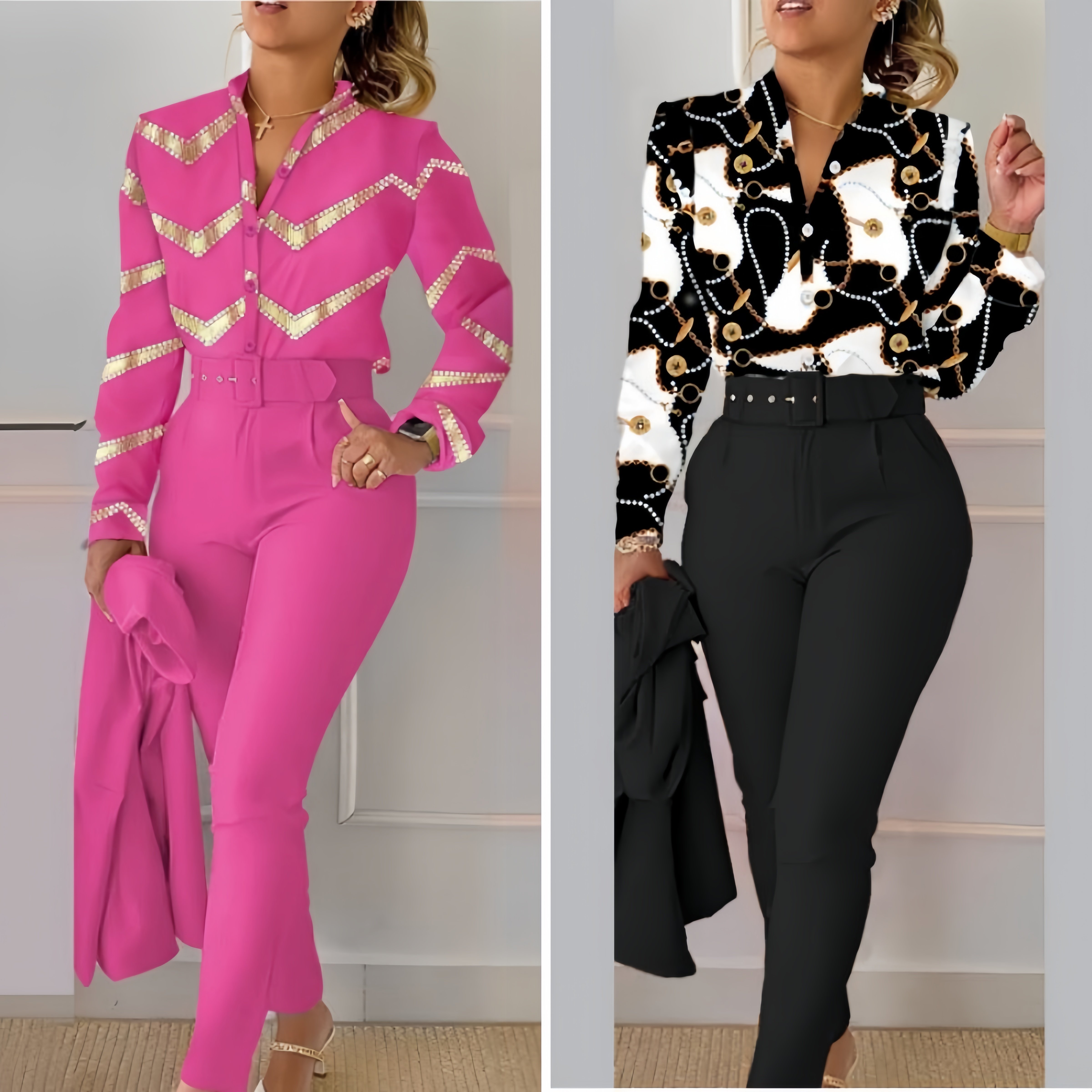 New Women Elegant Two Piece Set Summer Autumn Floral Print Shirt & High Waist Pencil Pants Set Office Lady Slim Suit