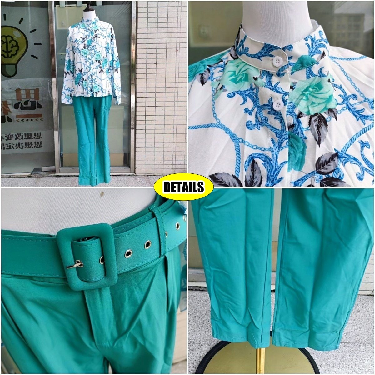 New Women Elegant Two Piece Set Summer Autumn Floral Print Shirt & High Waist Pencil Pants Set Office Lady Slim Suit