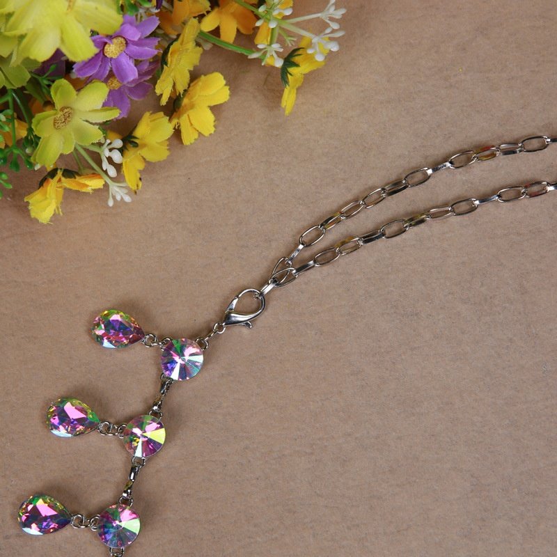 SHE DANCES Belly Dance Metal Silver Colored Water Drop Shape Rhinestone Hip Waist Chain Belt for Oriental Belly Dancers