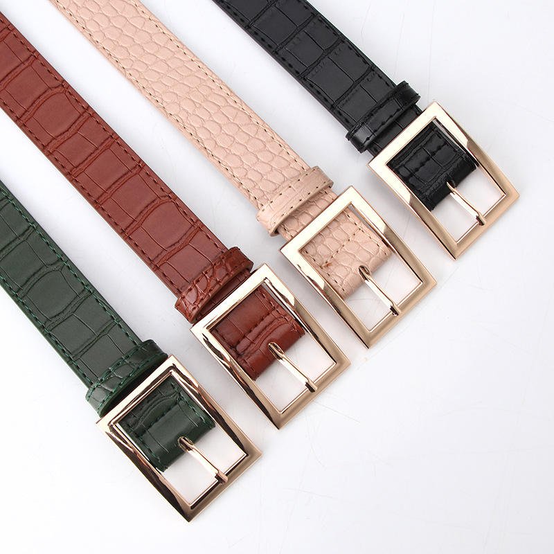 Vintage Style Full Buckle PU Leather Waist Chain Belt for Women 4 Colors Stock Casual Business Gold Color Accessory