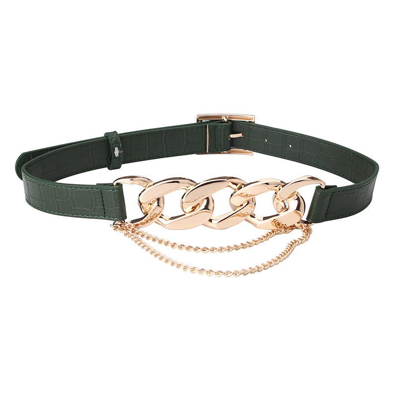 Vintage Style Full Buckle PU Leather Waist Chain Belt for Women 4 Colors Stock Casual Business Gold Color Accessory