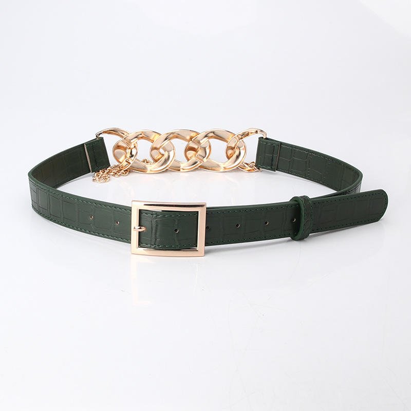 Vintage Style Full Buckle PU Leather Waist Chain Belt for Women 4 Colors Stock Casual Business Gold Color Accessory