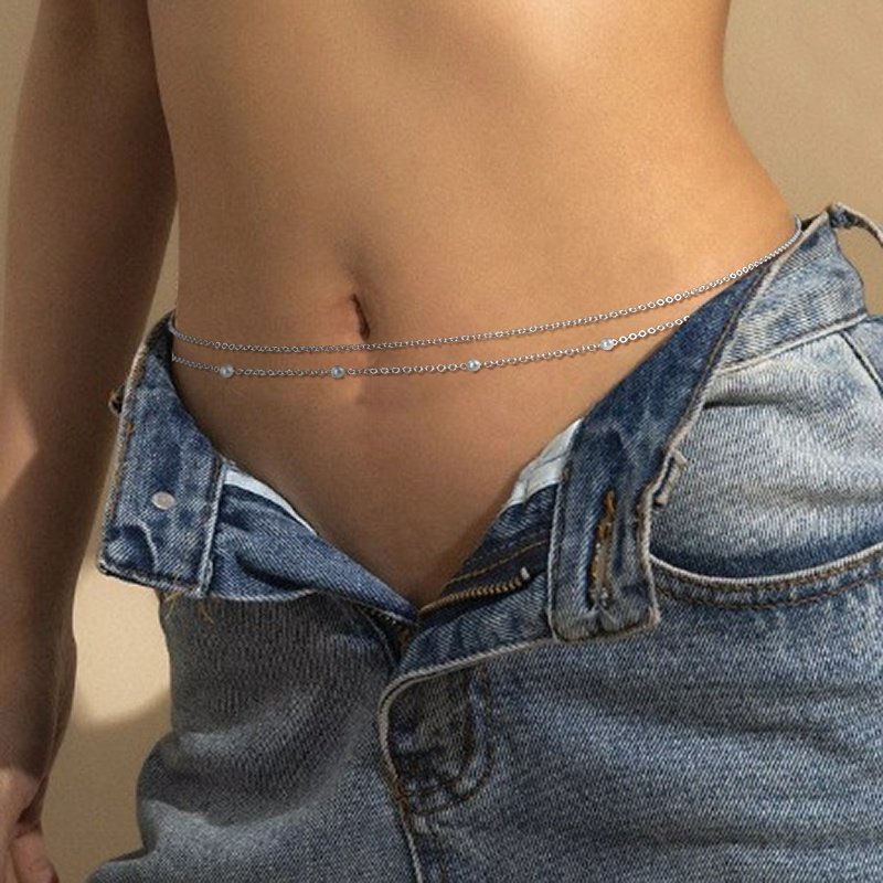 Wholesale Special Double Layered Belly Accessories 2022 No Fade 18K Gold Stainless Steel Cable Ball Waist Chain