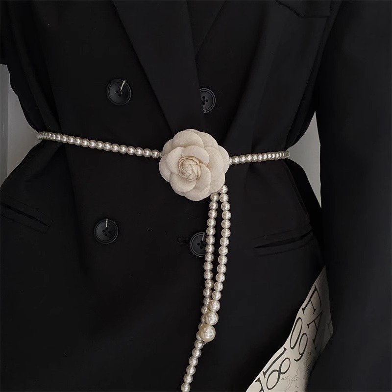 2024 Classic Camellia Flower Body Chain Weave Leather Fashion Waist Chain Women Body Decoration Designer Belt