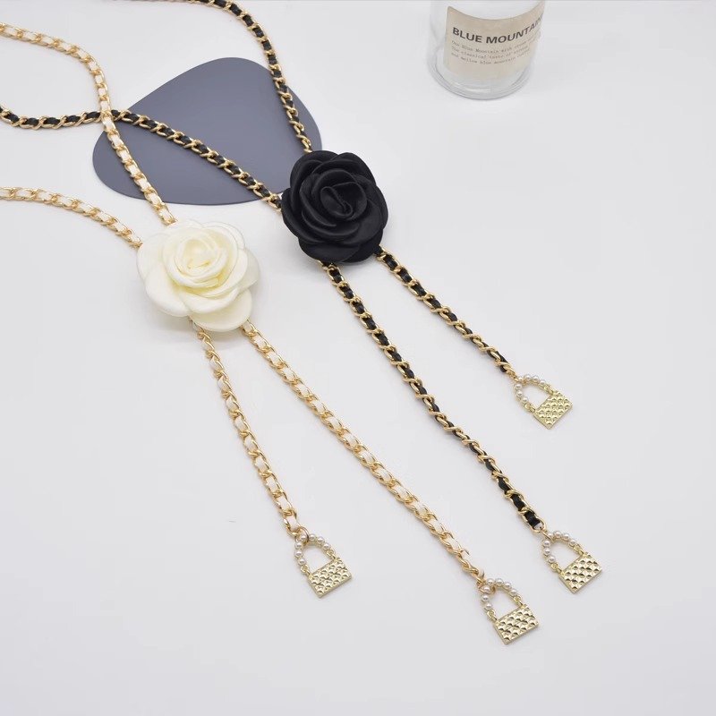 2024 Classic Camellia Flower Body Chain Weave Leather Fashion Waist Chain Women Body Decoration Designer Belt