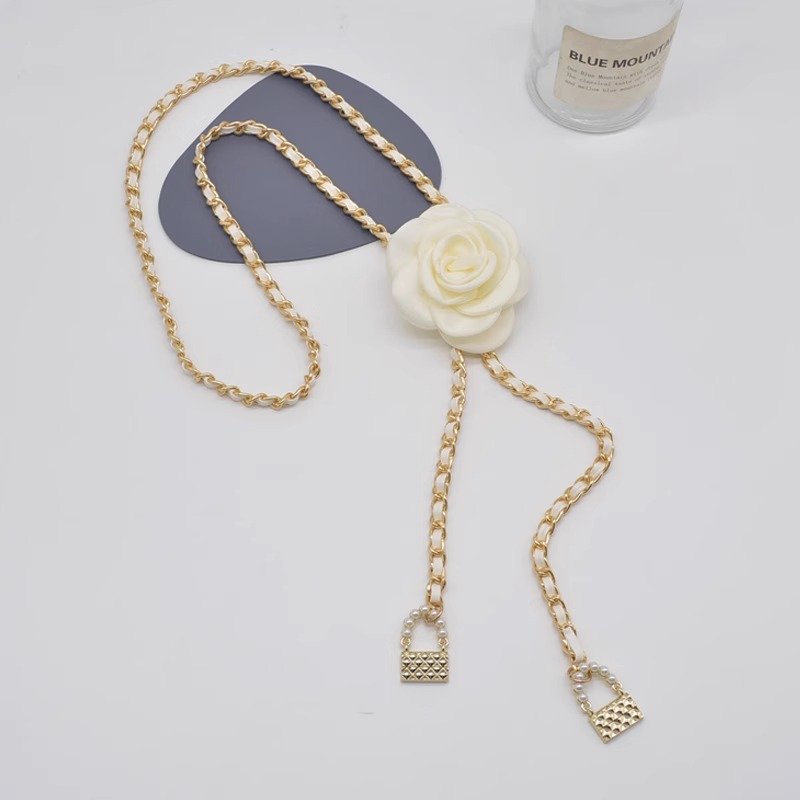 2024 Classic Camellia Flower Body Chain Weave Leather Fashion Waist Chain Women Body Decoration Designer Belt
