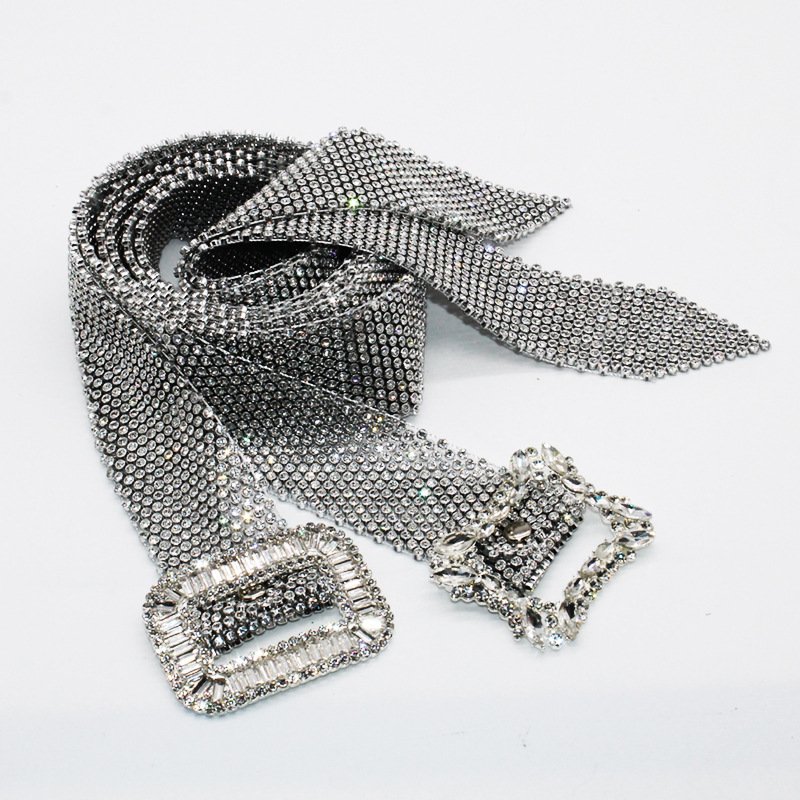 Adjustable Length Western Bling Bling Rhinestone Belt Wedding Women Cowboy Crystal Studded Leather Rhinestone Jean Dress Belts