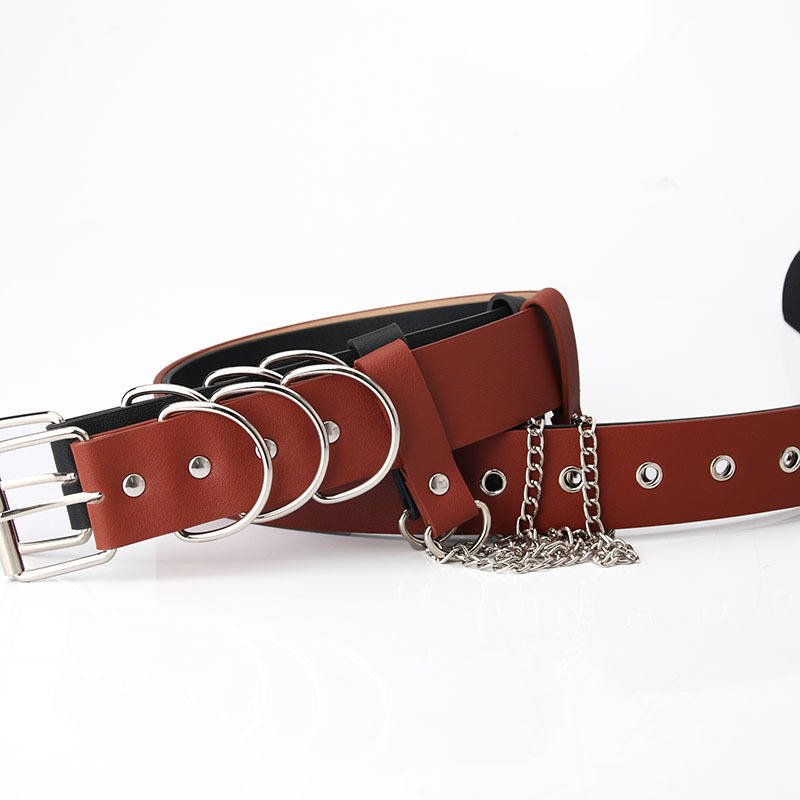 European and American Punk Style Ladies Belt Trendy Chain Decorative Eye Tooling Fashionable PU Leather for Jeans