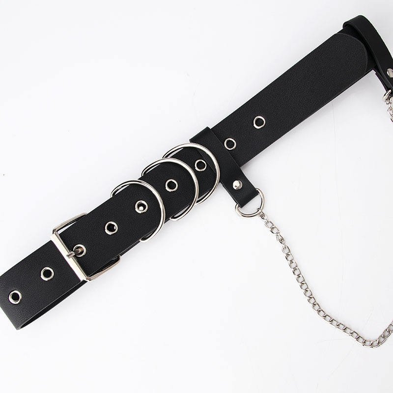 European and American Punk Style Ladies Belt Trendy Chain Decorative Eye Tooling Fashionable PU Leather for Jeans
