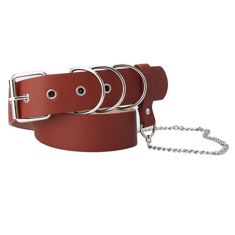 European and American Punk Style Ladies Belt Trendy Chain Decorative Eye Tooling Fashionable PU Leather for Jeans