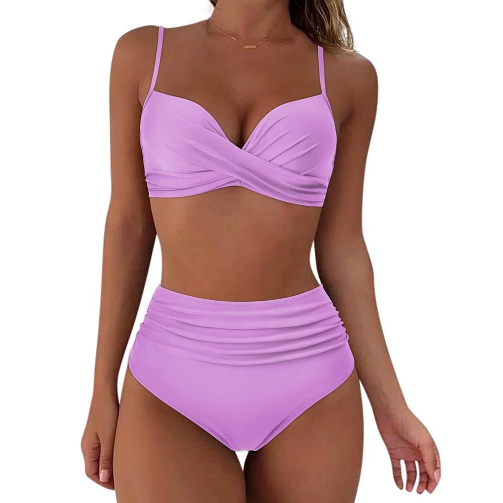 2024 new two-piece high-waisted sexy beach swimwear for women with small boobs push-up bikini