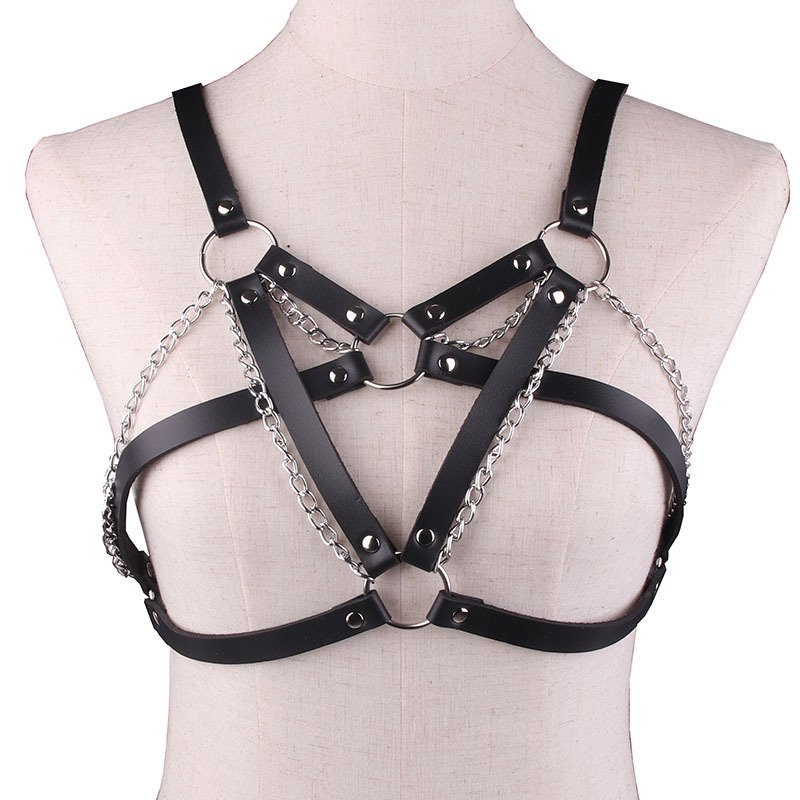 Women Fashion Punk Harness Cage Bra Chain Tops Adjustable Gothic PU leather Belts Sexy Lingerie Cage Bra harness