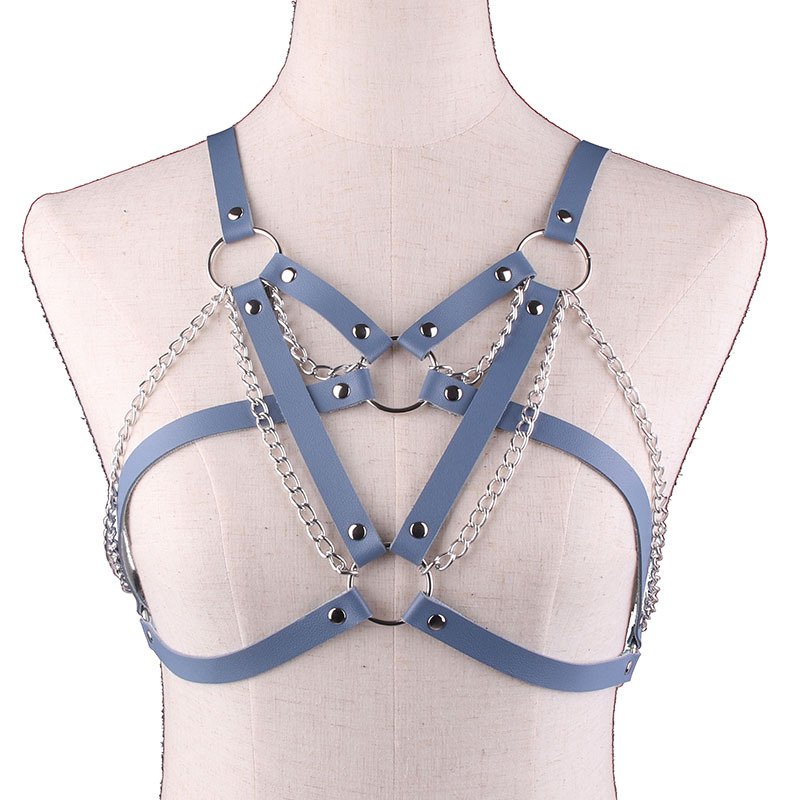 Women Fashion Punk Harness Cage Bra Chain Tops Adjustable Gothic PU leather Belts Sexy Lingerie Cage Bra harness