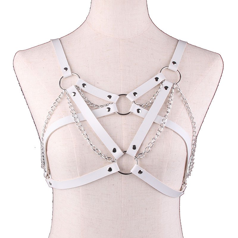 Women Fashion Punk Harness Cage Bra Chain Tops Adjustable Gothic PU leather Belts Sexy Lingerie Cage Bra harness