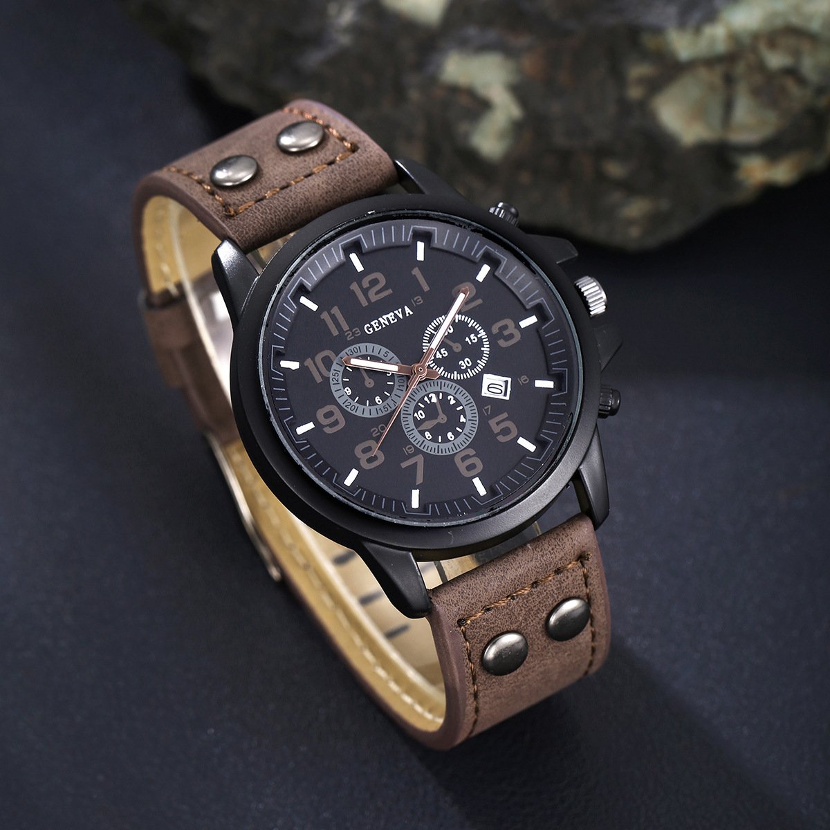 2024 Men's Business Leather Calendar Quartz Watch Belt Sunglasses Wallet Key Chain Gift Box Set