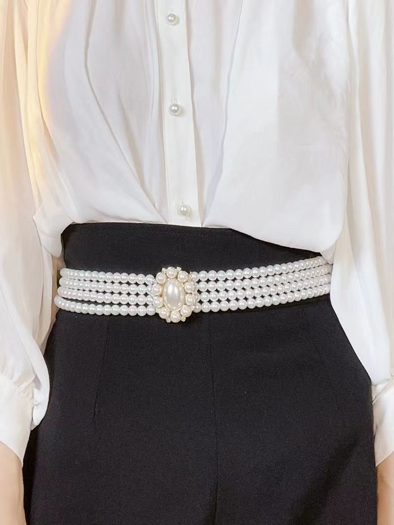 Popular Designer Leather Belts Vintage Beads Belt Multi layer Pearl Chain Belts Women Diamond Waist Chain Dress Decoration