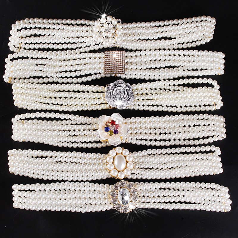 Popular Designer Leather Belts Vintage Beads Belt Multi layer Pearl Chain Belts Women Diamond Waist Chain Dress Decoration