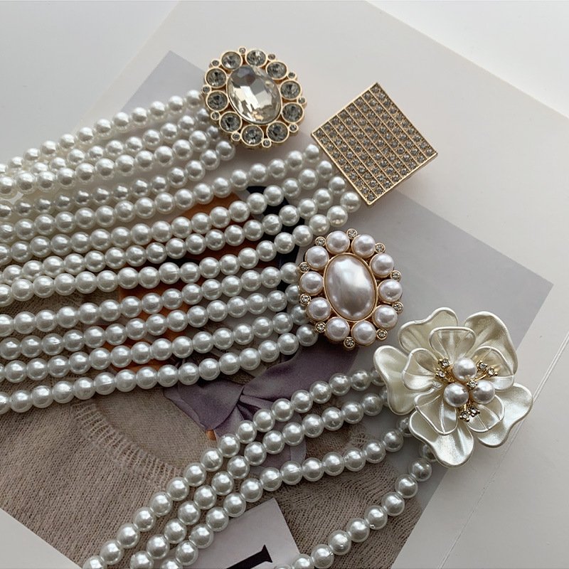 Popular Designer Leather Belts Vintage Beads Belt Multi layer Pearl Chain Belts Women Diamond Waist Chain Dress Decoration