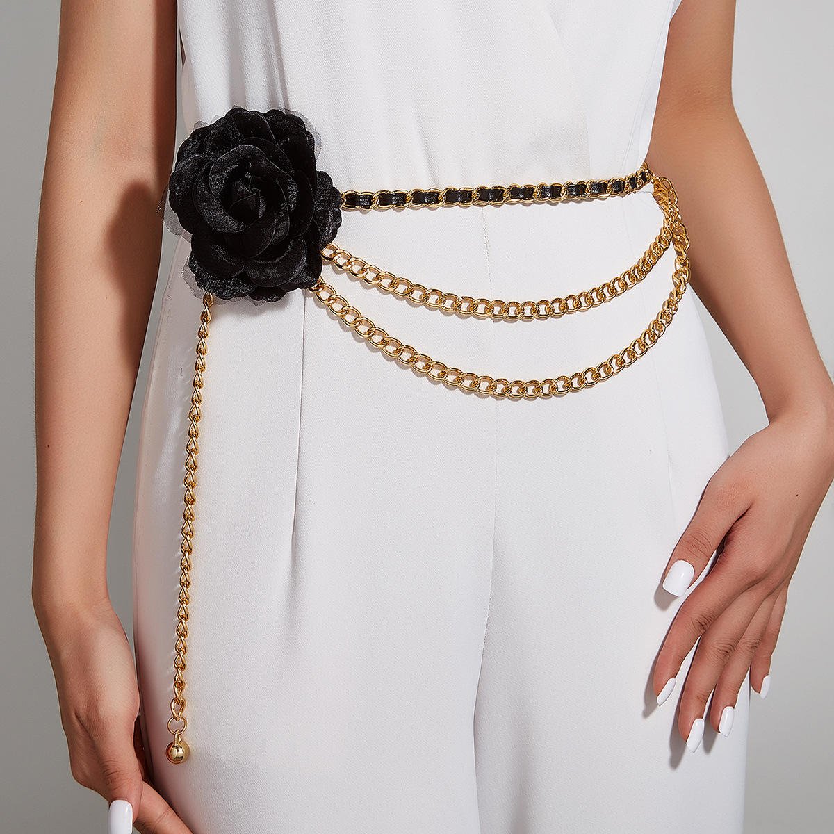Factory Outlet Fashion Gold Belts & Accessories Waist Flower Chains Waist Metal Belts Women Elegant Chain Iron Belt