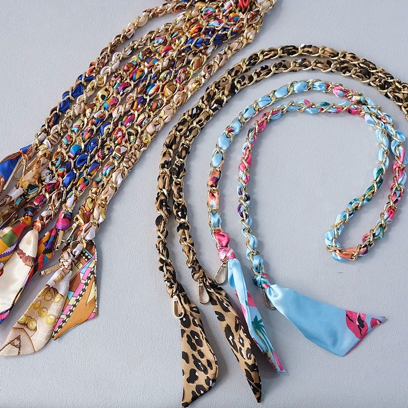 Versatile Long Chain Silk Scarf Phone Straps Lanyard 120cm Gold Bag Accessories Briaed Crossbody Phone Lanyard Necklace