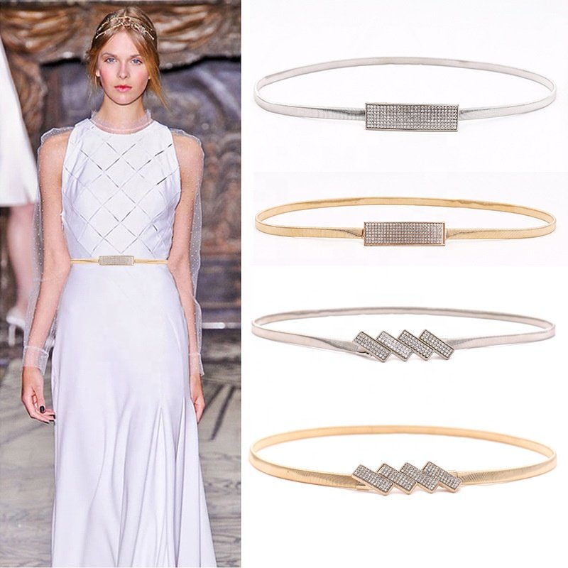 Fashion Elastic Silver Gold Chain Belts for Women Dress Shiny Luxury Skinny Belt Metal Chain Waist Belt
