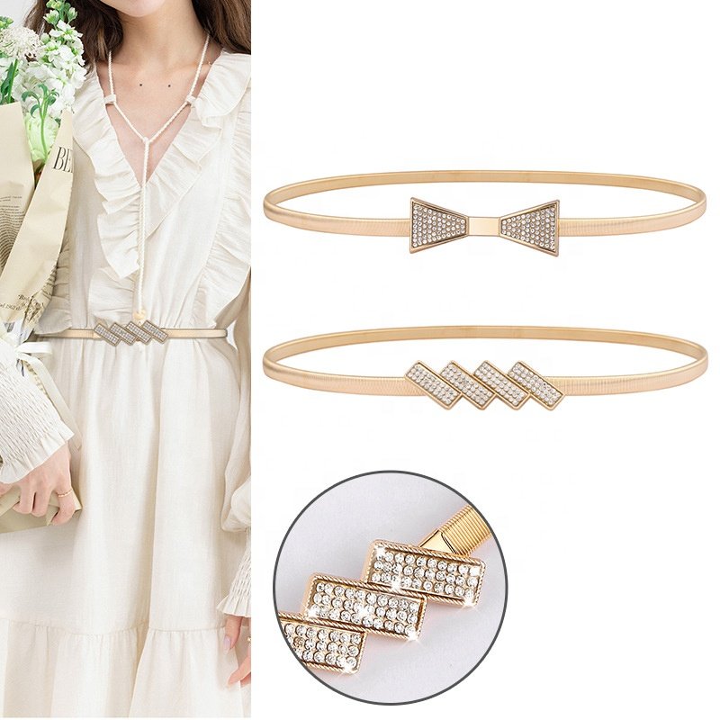 Fashion Elastic Silver Gold Chain Belts for Women Dress Shiny Luxury Skinny Belt Metal Chain Waist Belt