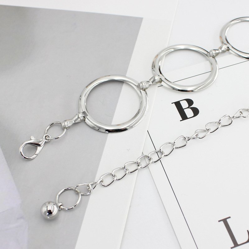 Fashion Women Circle Metal Ladies Geometric Long Belly Waist Chain for Party Dress Belt Silver Gold Waistband