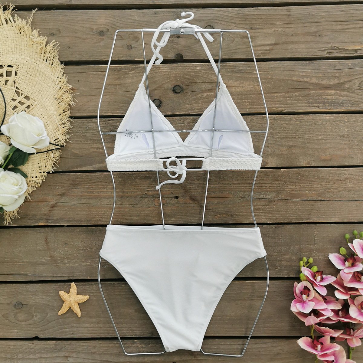 STOCK Triangle Top Lace Overlay Women 3Pieces Swimwear Lace Long Skirt Two Pieces Swimsuit