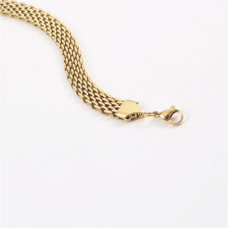 New Style Wide Thick Belt Chain Bracelet Women's 18K Gold Plated Stainless Steel Mesh Bracelet Women
