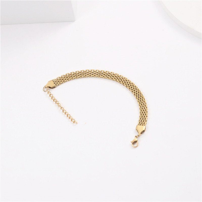New Style Wide Thick Belt Chain Bracelet Women's 18K Gold Plated Stainless Steel Mesh Bracelet Women
