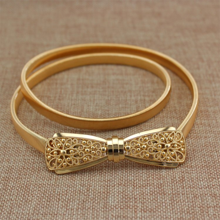 Wholesale Metal luxury Women Belt Alloy Rose Buckle Thin Waist Chain Belt Ladies Dress Waistband