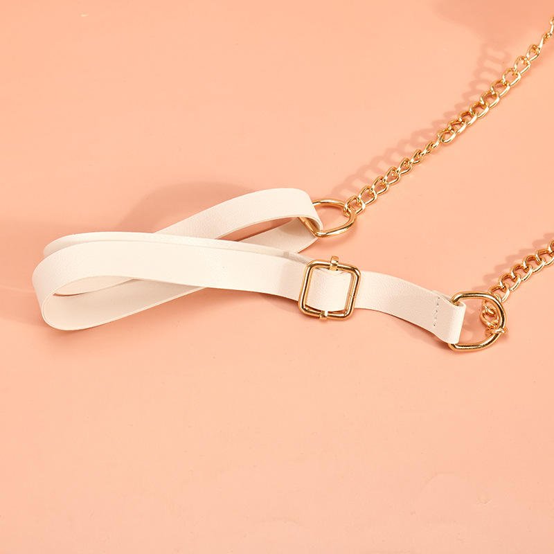 Summer Fashion Cute Rabbit Cartoon Women Student Drinking Leather Sleeve Water Bottle With Straw And Chain Belt