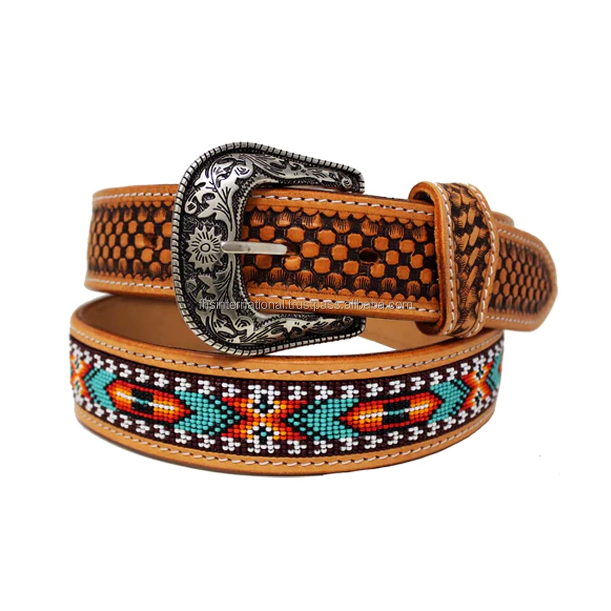 Top Quality Outdoor Affordable Luxury Cowboy Rodeo Leather Belt Handmade Beaded Product from India