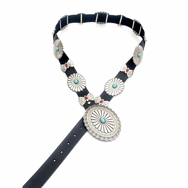 Vintage Indian Western Jewelry Accessories Turquoise Leather Metal Waist Chain Belt Cowgirl Cowboy