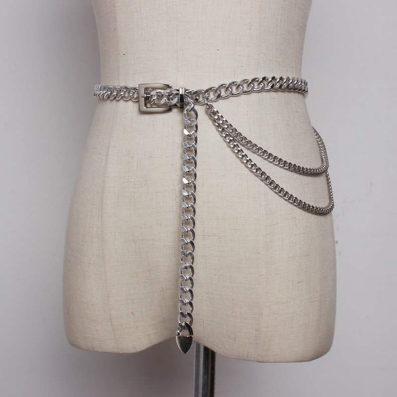 Ladies Fashion Accessories Luxury Designer High Quality Gold Silver Metal Thick Chain Waist Belts for Women
