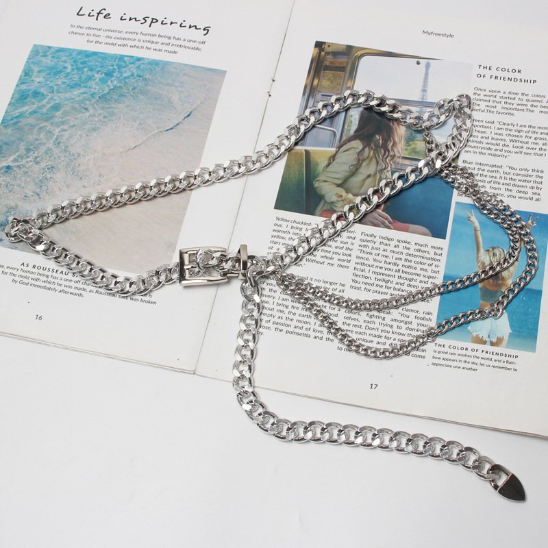 Ladies Fashion Accessories Luxury Designer High Quality Gold Silver Metal Thick Chain Waist Belts for Women