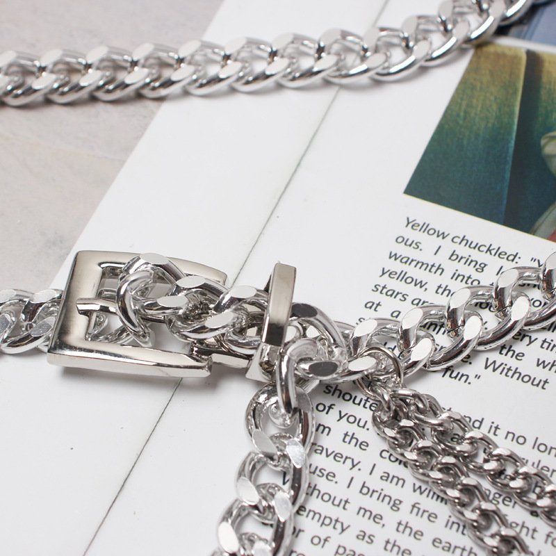 Ladies Fashion Accessories Luxury Designer High Quality Gold Silver Metal Thick Chain Waist Belts for Women