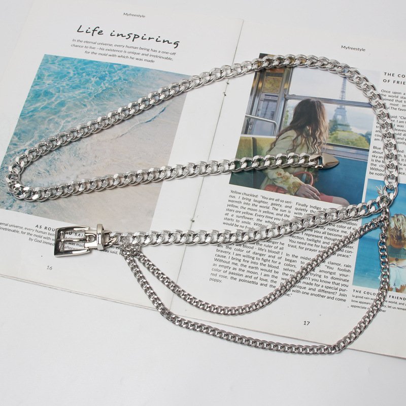 Ladies Fashion Accessories Luxury Designer High Quality Gold Silver Metal Thick Chain Waist Belts for Women