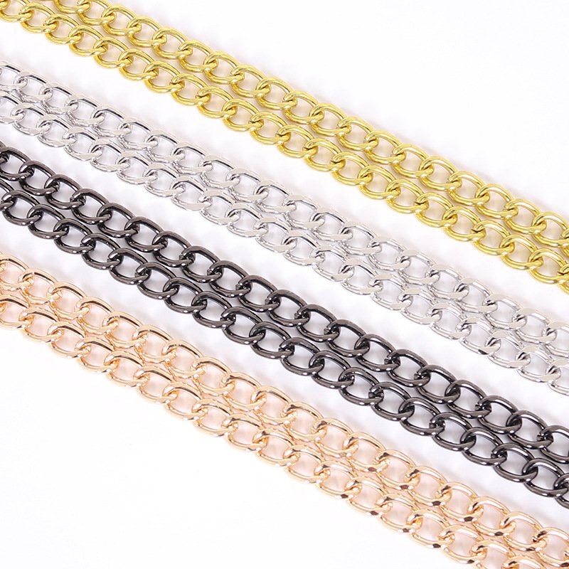 China supplier Handbag Chain Metal Replacement Flat Chains Clasp Silver Gold For Garment Fancy Chain