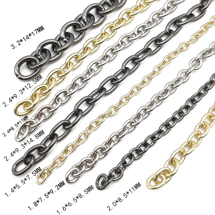 China supplier Handbag Chain Metal Replacement Flat Chains Clasp Silver Gold For Garment Fancy Chain
