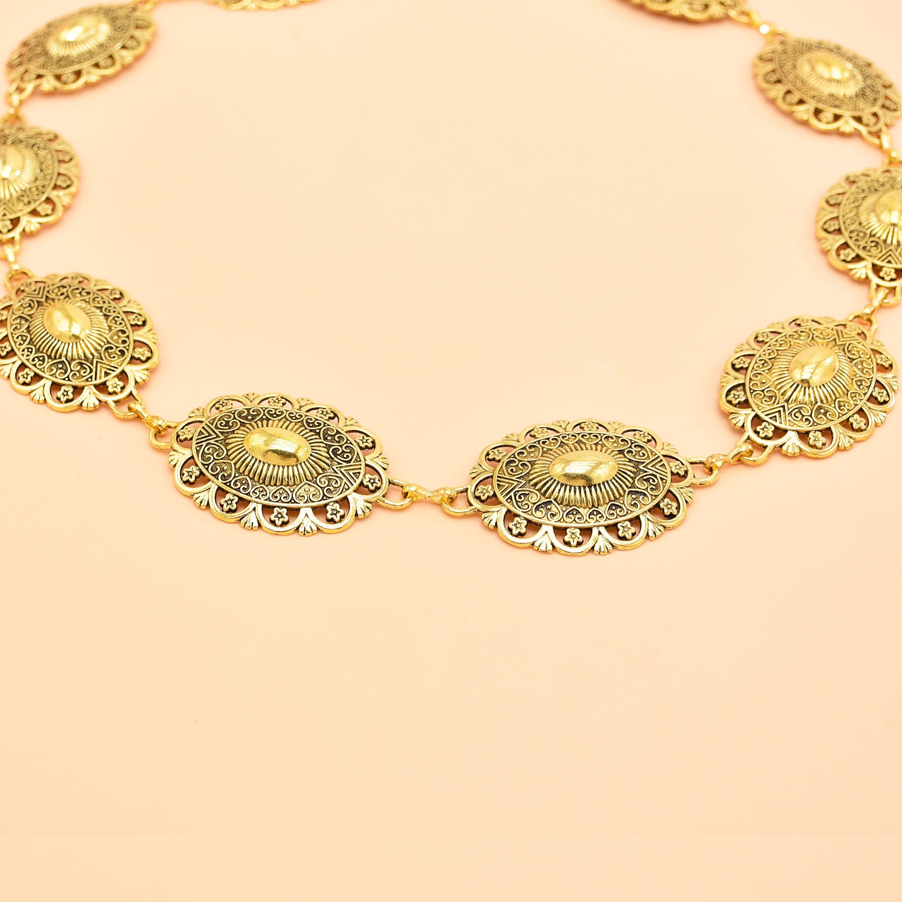 Vintage gold silver carved flower long chain waist chain gypsy ethnic body jewelry Ethnic Waist Chains